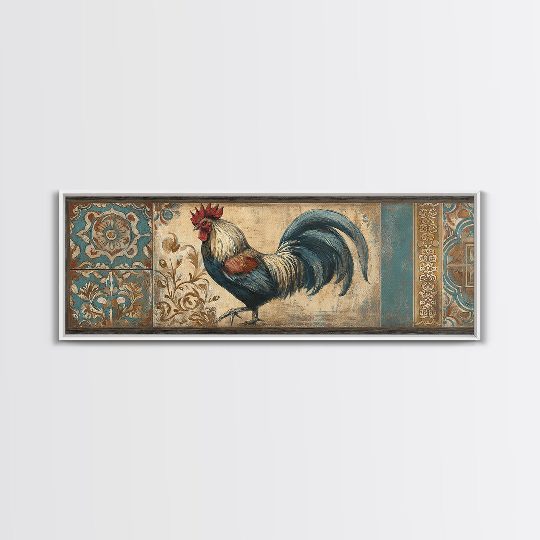 Rooster Portrait in Rustic French Palette Canvas Print, French Country Art, Farmhouse Decor, Oil Painting, Country, FCA-3x1-42