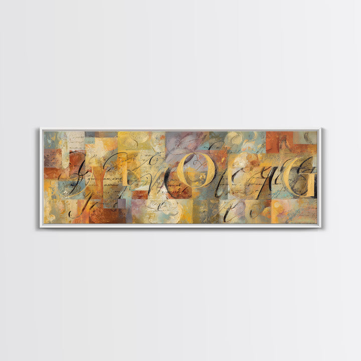 French Script Flourishes Without Readable Text Framed Canvas Print, French Country Art, Digital Art, Farmhouse Decor, Country, FCA-3x1-58