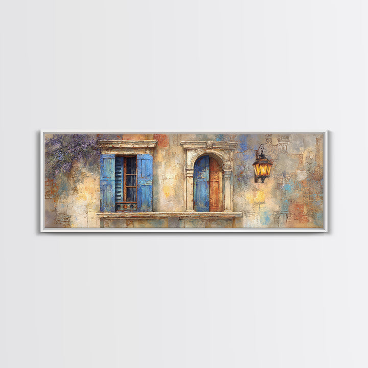 Weathered Window with Blue Shutters Canvas Print, French Country Art, Home Decor Gift, Farmhouse Decor, Oil Painting, Country, FCA-3x1-61