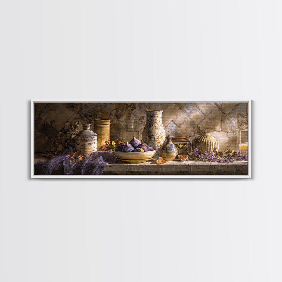 Figs on Ceramic Plate Canvas Print, French Country Art, Landscape Painting, Farmhouse Decor, Abstract Art, Country, FCA-3x1-8