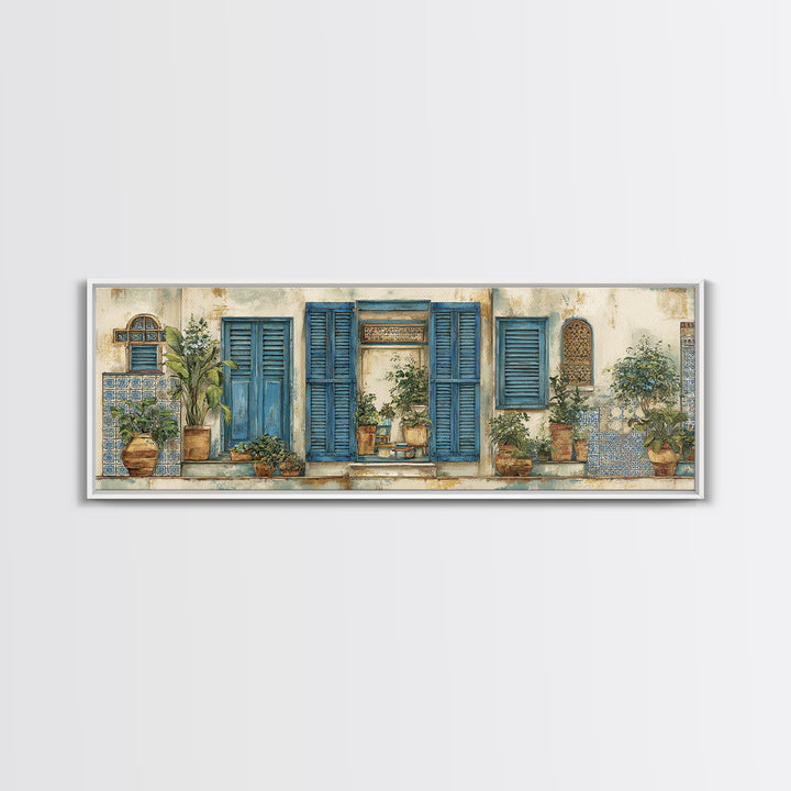 Weathered Window with Blue Shutters Canvas Print, French Country Art, Home Decor Gift, Farmhouse Decor, Oil Painting, Country, FCA-3x1-85