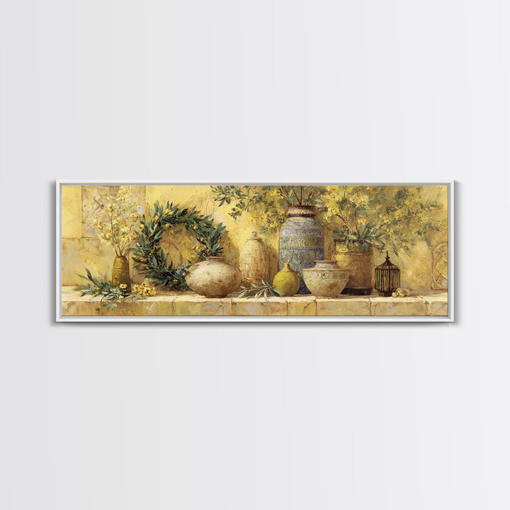 Olive Branch Wreath on Cream Ground Canvas Print, French Country Art, Minimalist Decor, Farmhouse Decor, Fine Art, Country, FCA-3x1-86