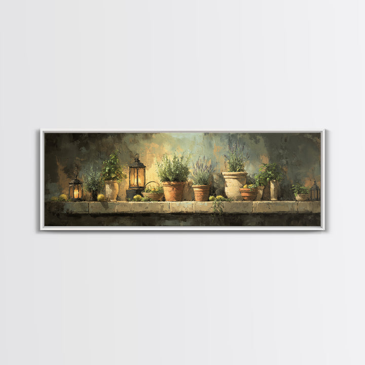 Terra Cotta Pots Framed Canvas Print, French Country Art, Eclectic Wall Art, Farmhouse Decor, Fine Art, Country, Modern Decor, FCA-3x1-99