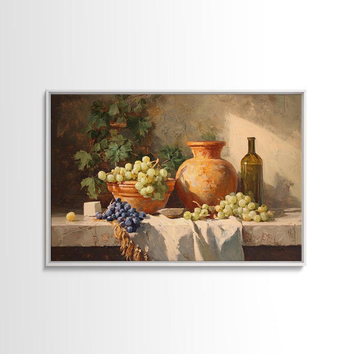 Grapes and Wine Still Life Framed Canvas Print, French Country Art, Wall Art, Farmhouse Decor, Watercolor Art, Country, FCA-3x2-13