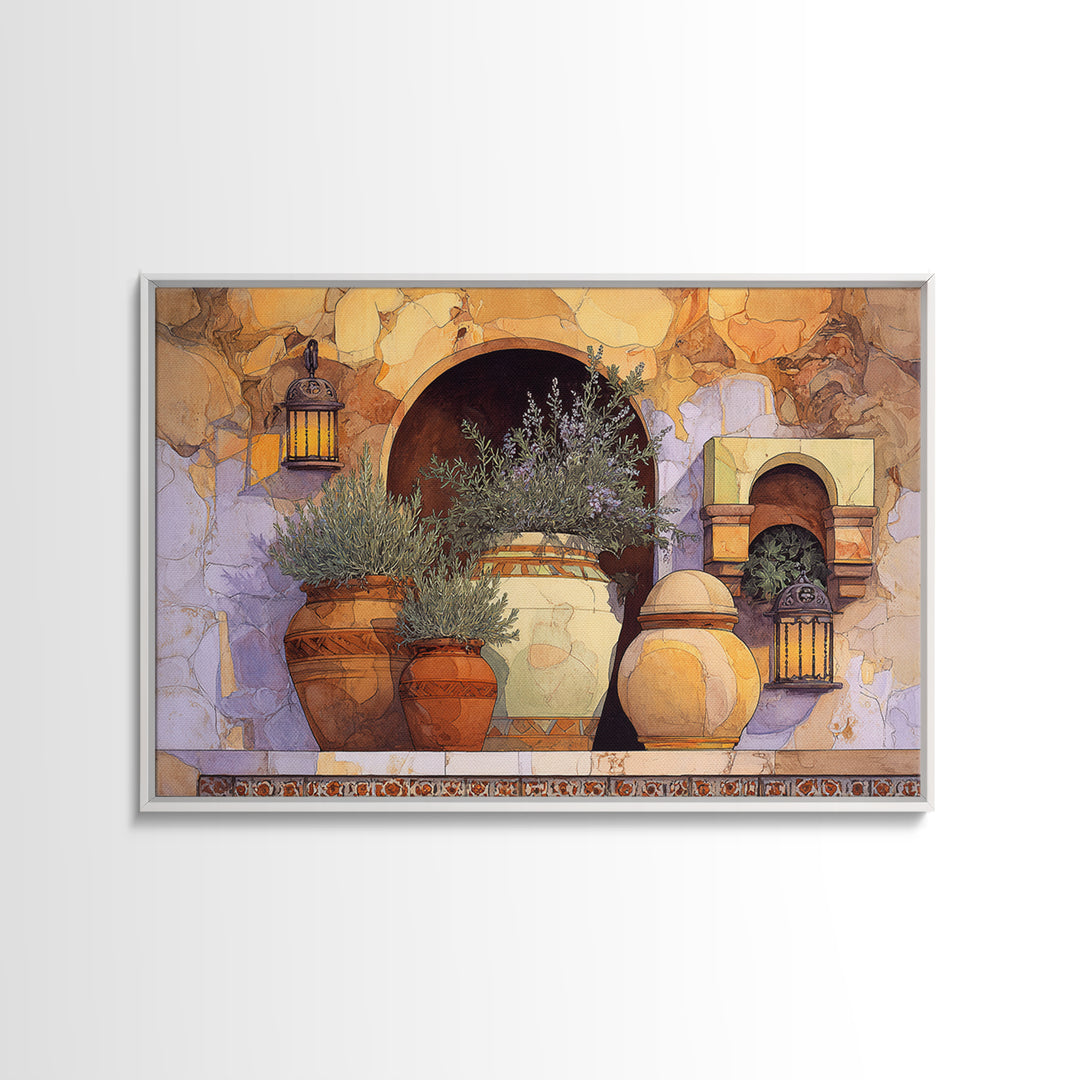 Terra Cotta Pots Framed Canvas Print, French Country Art, Neutral Decor, Farmhouse Decor, Fine Art, Country, Wall Art, FCA-3x2-15