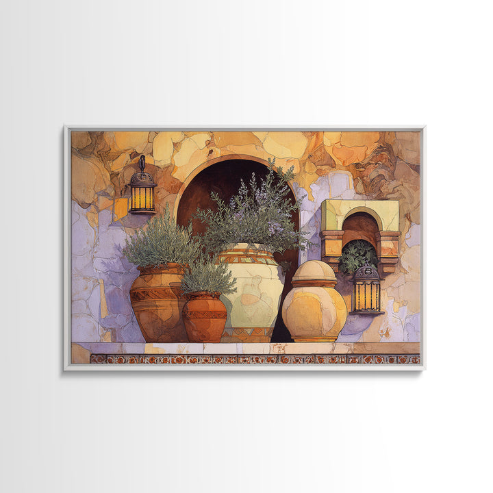 Terra Cotta Pots Framed Canvas Print, French Country Art, Neutral Decor, Farmhouse Decor, Fine Art, Country, Wall Art, FCA-3x2-15