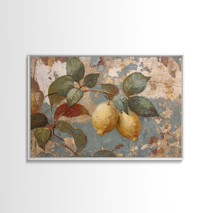 Aged Botanical Plate of Lemons and Leaves Canvas Print, French Country Art, Art Print, Farmhouse Decor, Watercolor Art, Country, FCA-3x2-16