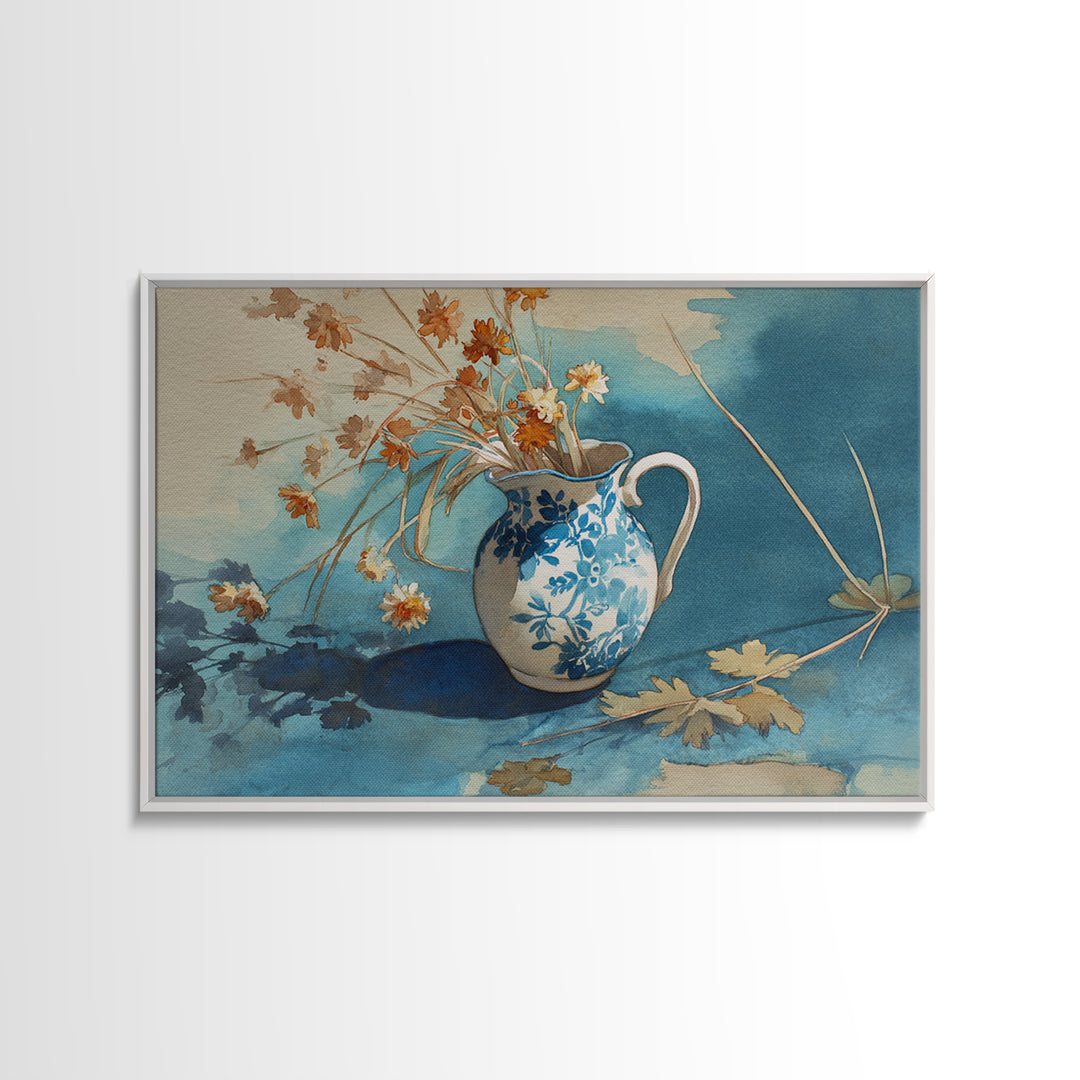 Weathered Window with Blue Shutters Framed Canvas Print, French Country Art, Digital Art, Farmhouse Decor, Abstract Art, FCA-3x2-25