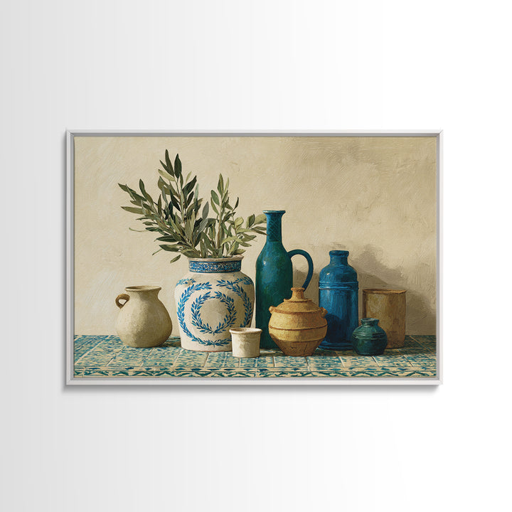 Olive Branch Wreath on Cream Ground Canvas Print, French Country Art, Minimalist Decor, Farmhouse Decor, Fine Art, Country, FCA-3x2-26