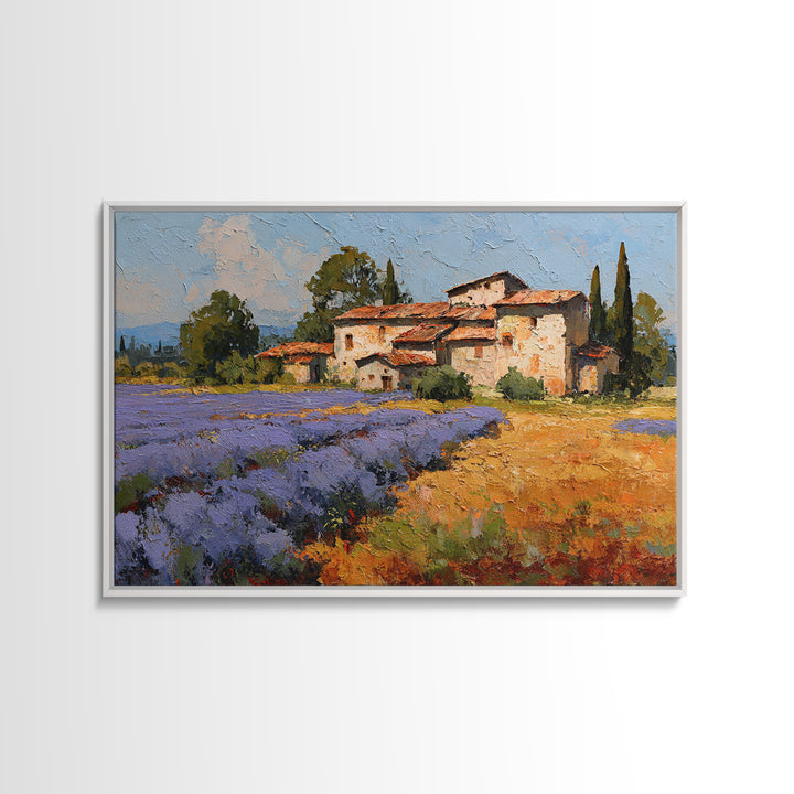 Lavender Field with Distant Stone Farmhouse Canvas Print, French Country Art, Printable Art, Farmhouse Decor, Fine Art, Country, FCA-3x2-29