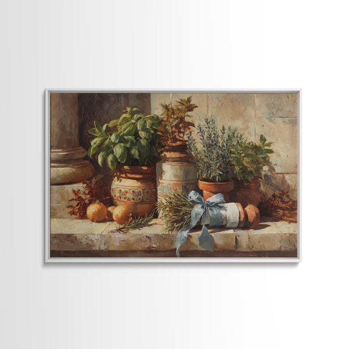 Farmhouse Kitchen Herbs Tied Framed Canvas Print, French Country Art, Digital Wall Art, Farmhouse Decor, Watercolor Art, FCA-3x2-41