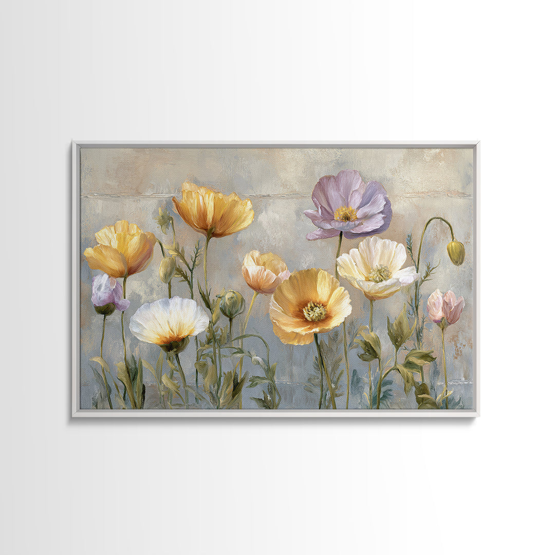 Poppies Beside a Stone Garden Wall Canvas Print, French Country Art, Oil Painting, Farmhouse Decor, Fine Art, Country, FCA-3x2-43