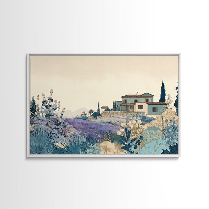 Lavender Field with Distant Stone Farmhouse Canvas Print, French Country Art, Printable Wall Art, Farmhouse Decor, Country, FCA-3x2-5