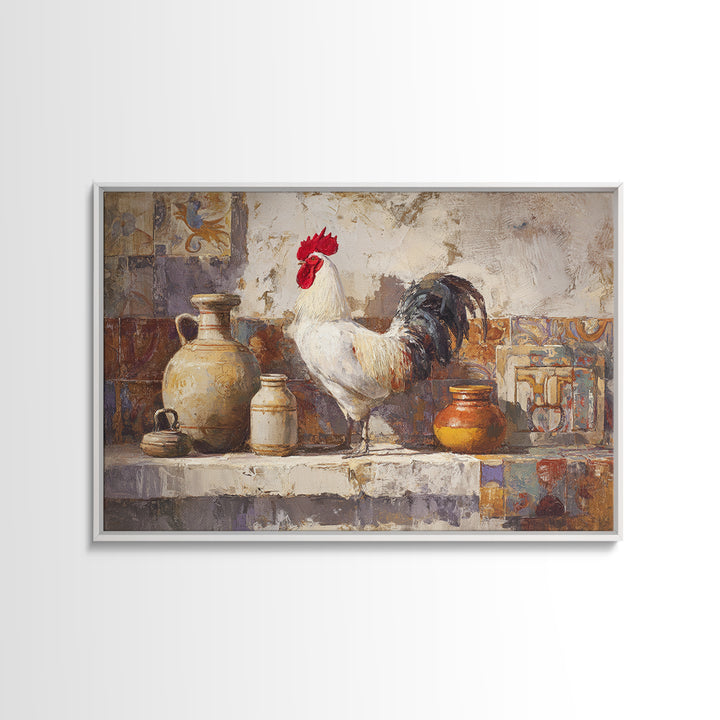 Rooster Portrait in Rustic French Palette Framed Canvas Print, French Country Art, Contemporary Art, Farmhouse Decor, Country, FCA-3x2-6