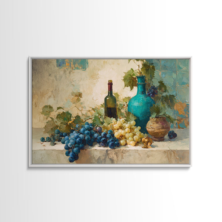 Grapes and Wine Still Life Canvas Print, French Country Art, Oil Painting, Farmhouse Decor, Country, Digital Art Prints, FCA-3x2-61