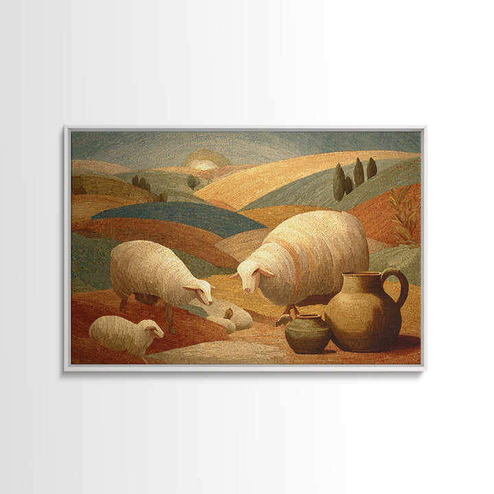 Pastoral Sheep in Rolling Countryside Canvas Print, French Country Art, Digital Prints, Farmhouse Decor, Fine Art, Country, FCA-3x2-66