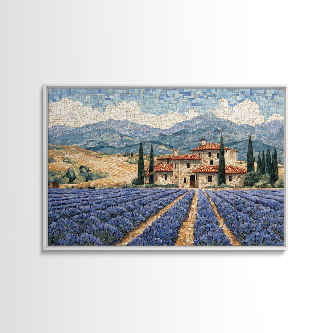 Lavender Field with Distant Stone Farmhouse Canvas Print, French Country Art, Farmhouse Wall Decor, Farmhouse Decor, Country, FCA-3x2-77