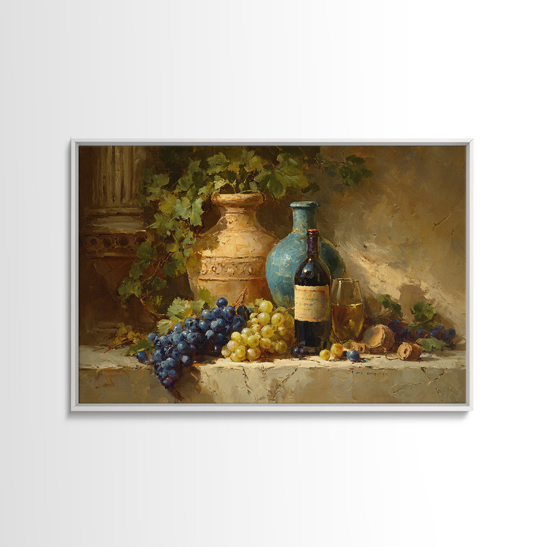 Grapes and Wine Still Life Framed Canvas Print, French Country Art, Farmhouse Decor, Fine Art, Country, Farmhouse Wall Art, FCA-3x2-85