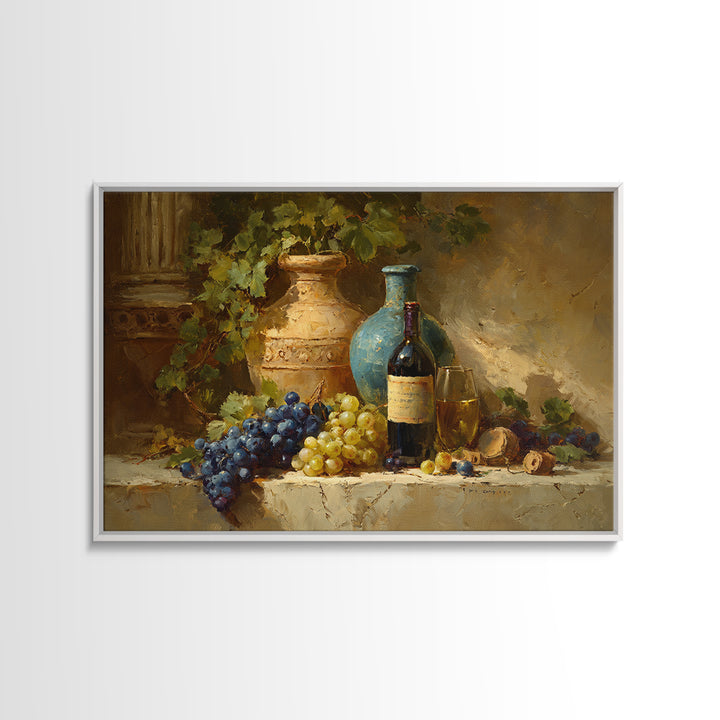 Grapes and Wine Still Life Framed Canvas Print, French Country Art, Farmhouse Decor, Fine Art, Country, Farmhouse Wall Art, FCA-3x2-85