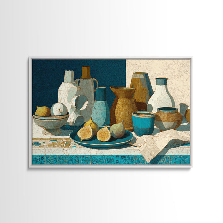 Figs on Ceramic Plate Framed Canvas Print, French Country Art, Digital Art Prints, Farmhouse Decor, Abstract Art, Country, FCA-3x2-92
