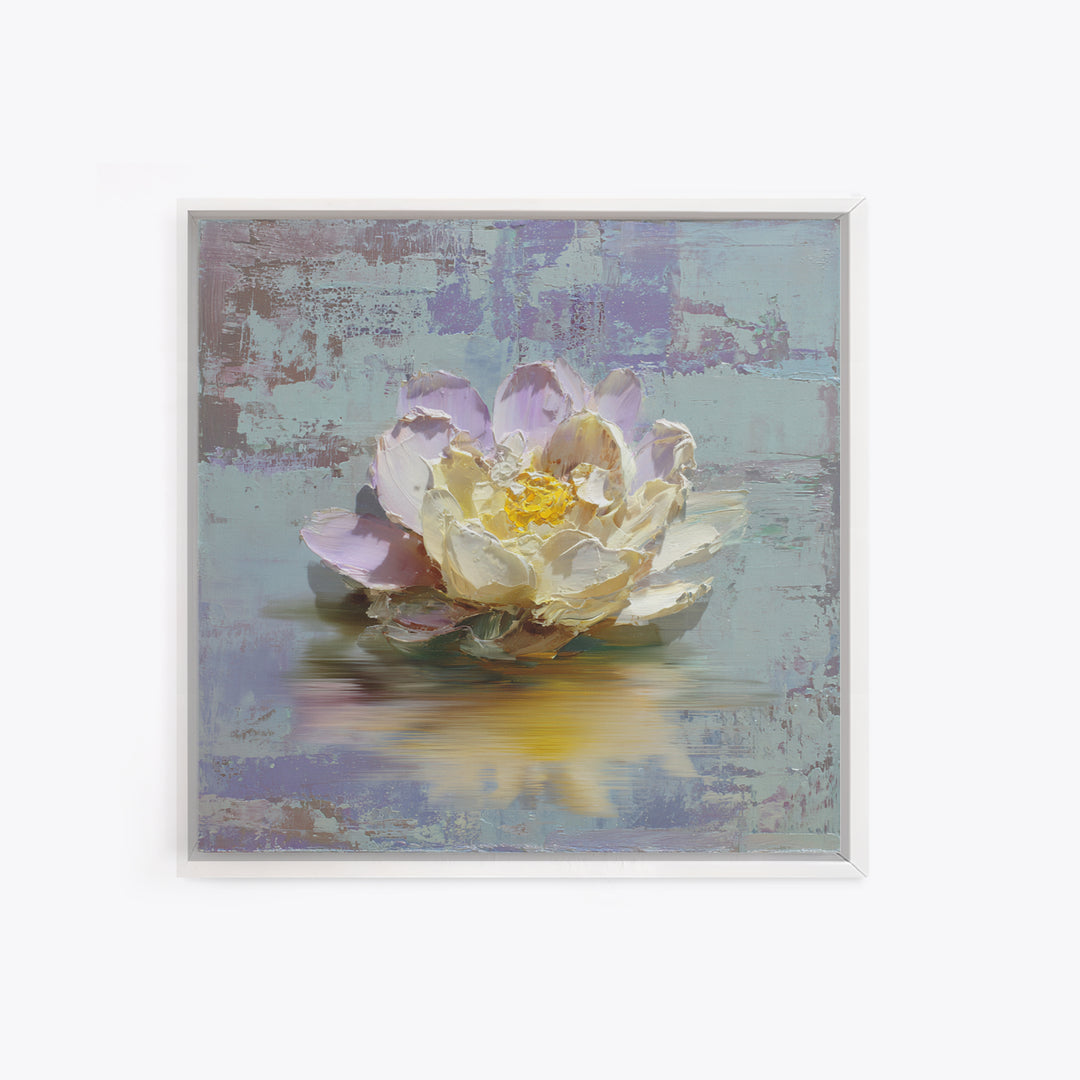 Lotus Blossom Floating on Still Water Canvas Print, Floral Art, Art Nouveau Locket, Living Room Decor, Fine Art, Bloom, FLO-1x1-14