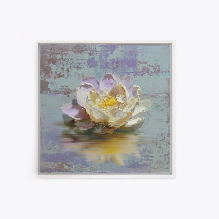 Lotus Blossom Floating on Still Water Canvas Print, Floral Art, Art Nouveau Locket, Living Room Decor, Fine Art, Bloom, FLO-1x1-14