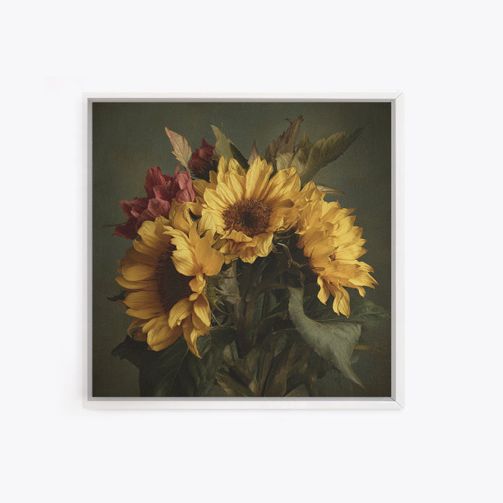 Sunflower Bouquet in Bold Golden Tones Framed Canvas Print, Floral Art, Textured Painting, Living Room Decor, Fine Art, Bloom, FLO-1x1-29