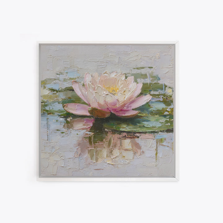 Lotus Blossom Floating on Still Water Framed Canvas Print, Floral Art, Gallery Decor, Living Room Decor, Fine Art, Bloom, FLO-1x1-62