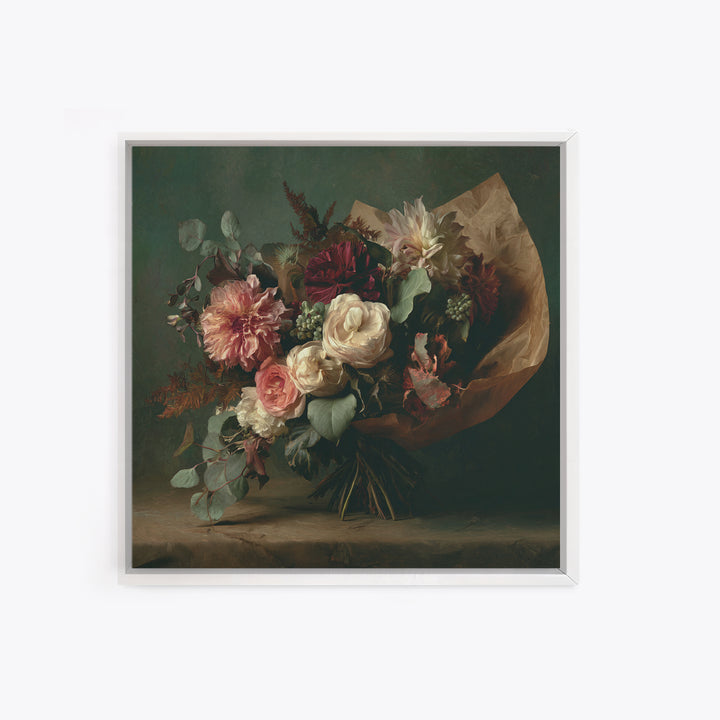 Romantic Bouquet Wrapped Framed Canvas Print, Floral Art, Modern Southern Floral Art, Living Room Decor, Fine Art, Bloom, FLO-1x1-72