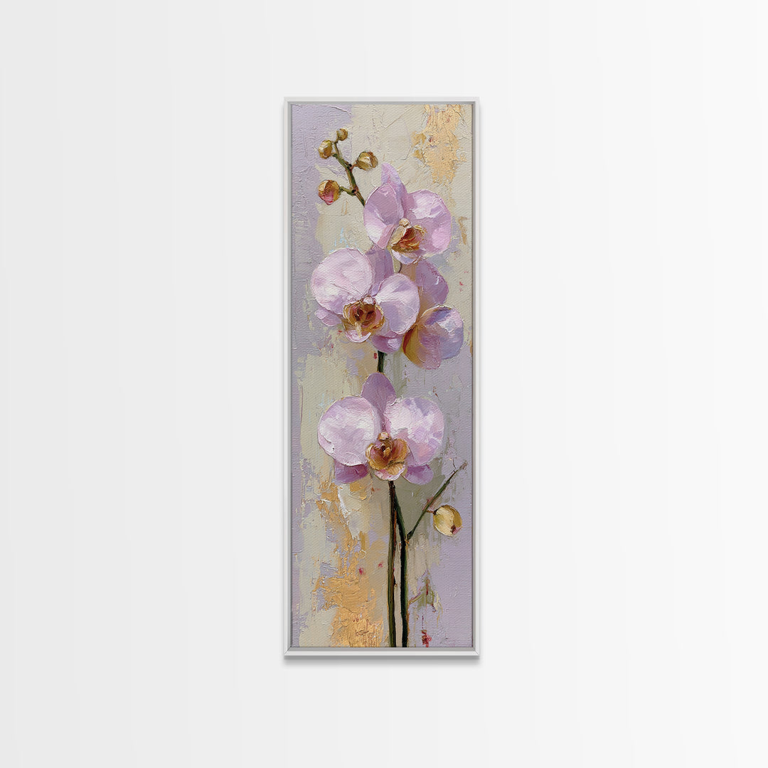 Orchid Stem with Elegant Negative Space Framed Canvas Print, Floral Art, Gallery Decor, Living Room Decor, Fine Art, Bloom, FLO-1x3-71