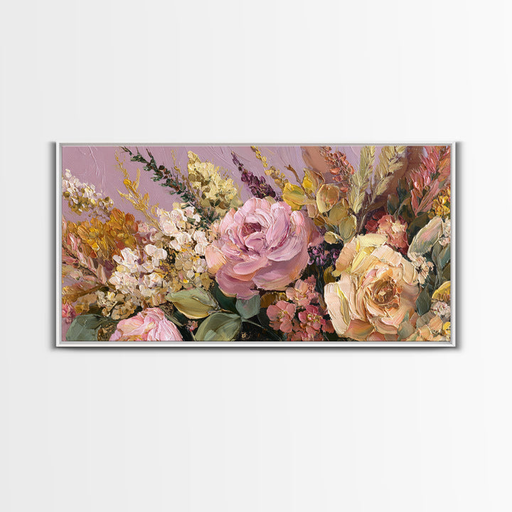 Floral Wreath of Garden Roses and Herbs Canvas Print, Floral Art, Dark Academia Decor, Living Room Decor, Fine Art, Bloom, FLO-2x1-61