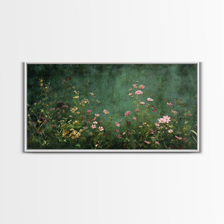 Wildflower Meadow in Loose Impressionist Paint Framed Canvas Print, Floral Art, Neutral Decor, Living Room Decor, Oil Painting, FLO-2x1-95