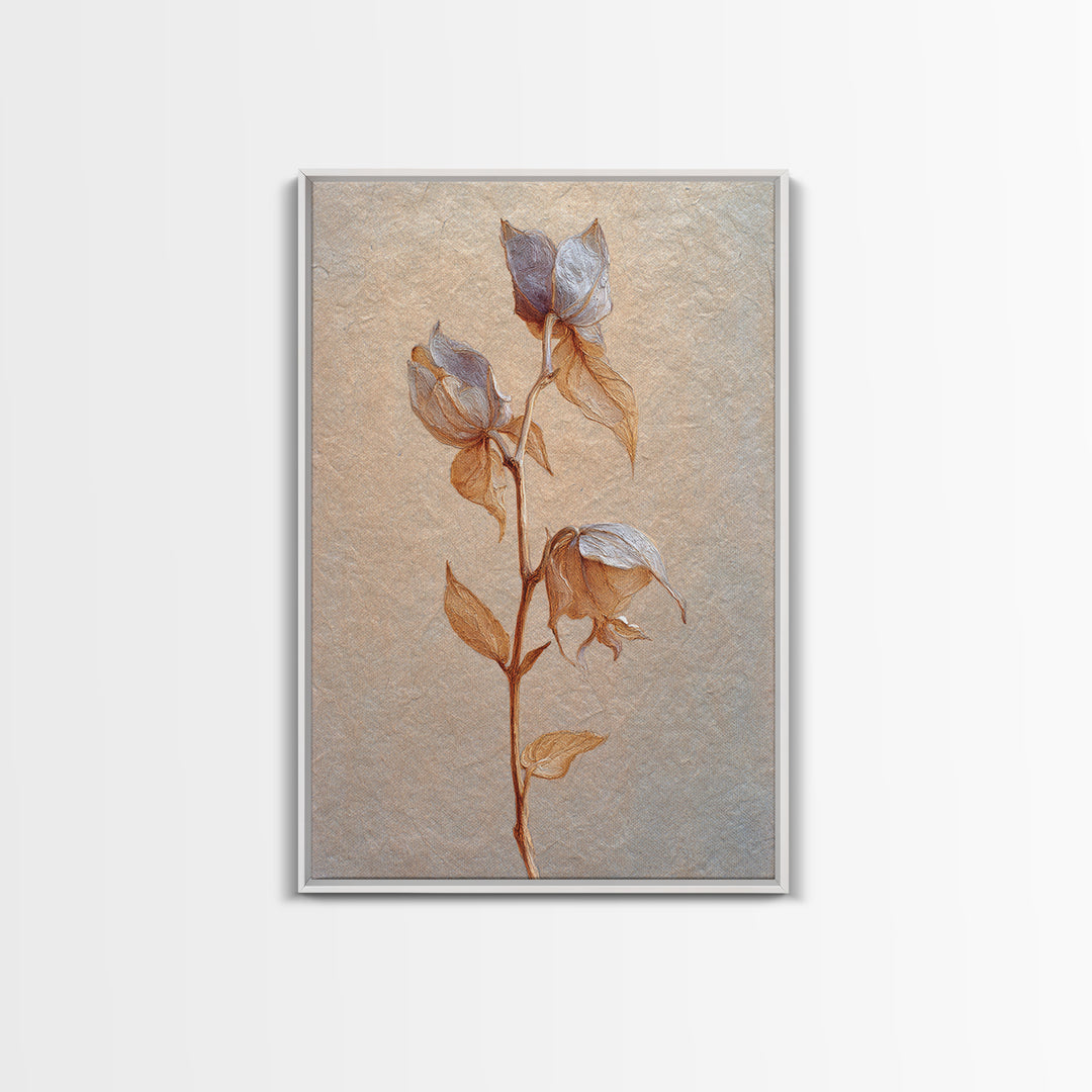 Orchid Stem with Elegant Negative Space Framed Canvas Print, Floral Art, Dark Academia Decor, Living Room Decor, Bloom, FLO-2x3-43