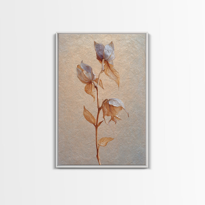 Orchid Stem with Elegant Negative Space Framed Canvas Print, Floral Art, Dark Academia Decor, Living Room Decor, Bloom, FLO-2x3-43