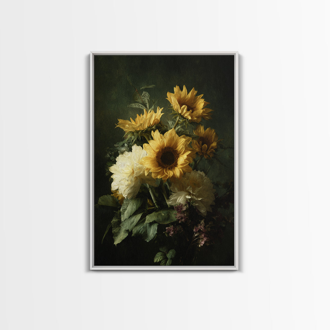 Sunflower Bouquet in Bold Golden Tones Canvas Print, Floral Art, Art Nouveau Decor, Living Room Decor, Fine Art, Bloom, FLO-2x3-61