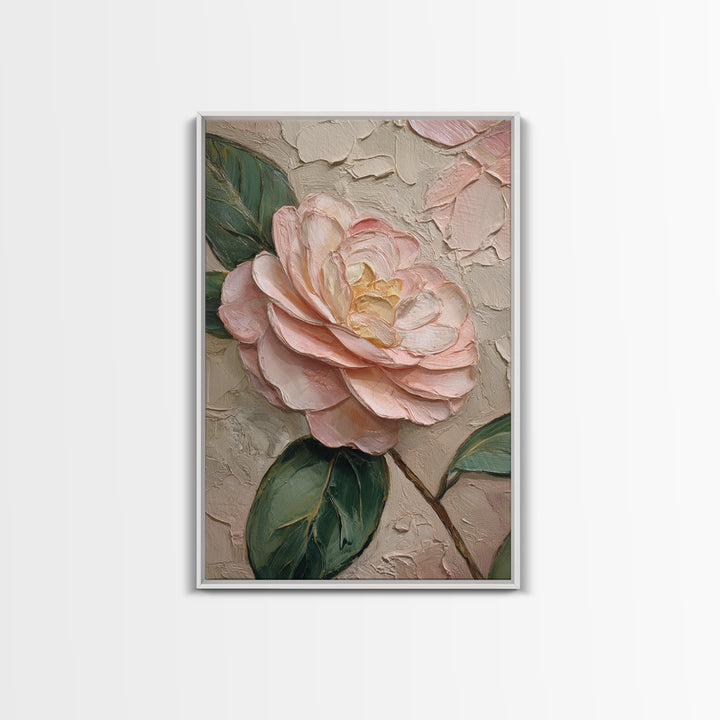 Camellia Bloom with Glossy Leaves Canvas Print, Floral Art, Digital Art, Living Room Decor, Fine Art, Bloom, Floral Art Print, FLO-2x3-72