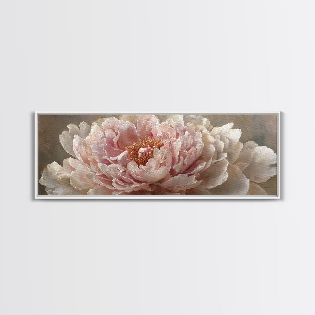 Oversized Blush Peony Canvas Print, Floral Art, Neutral Tone Abstract Floral Art, Living Room Decor, Fine Art, Bloom, FLO-3x1-41