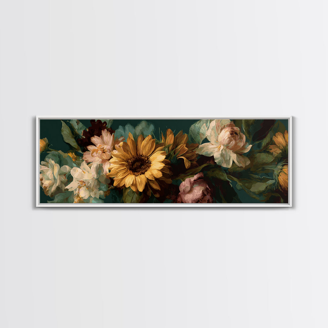 Sunflower Bouquet in Bold Golden Tones Canvas Print, Floral Art, Art Nouveau Locket, Living Room Decor, Fine Art, Bloom, FLO-3x1-45