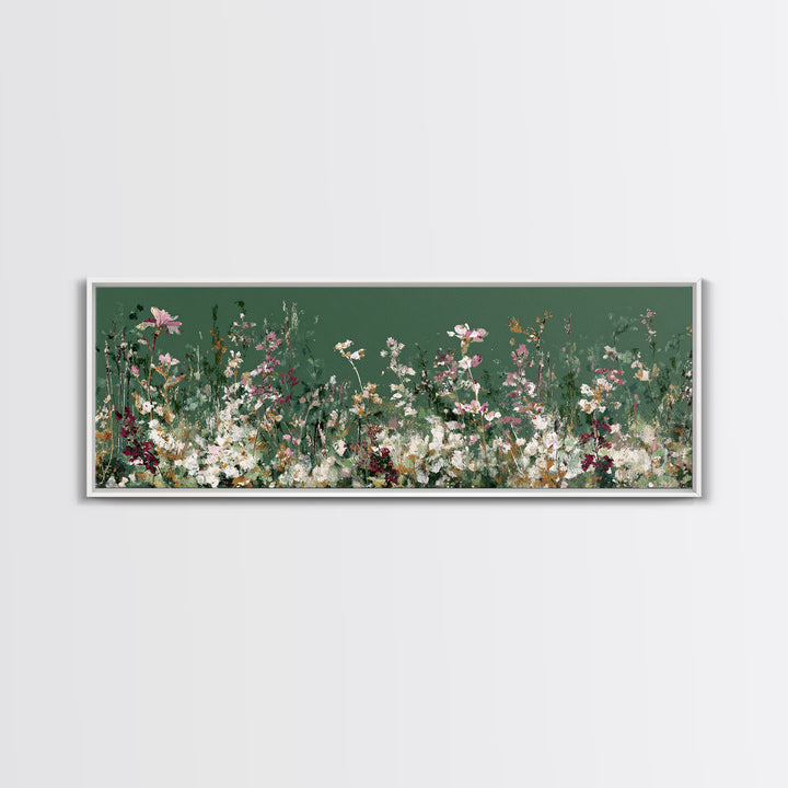 Wildflower Meadow in Loose Impressionist Paint Framed Canvas Print, Floral Art, Midcentury Modern, Living Room Decor, Bloom, FLO-3x1-67