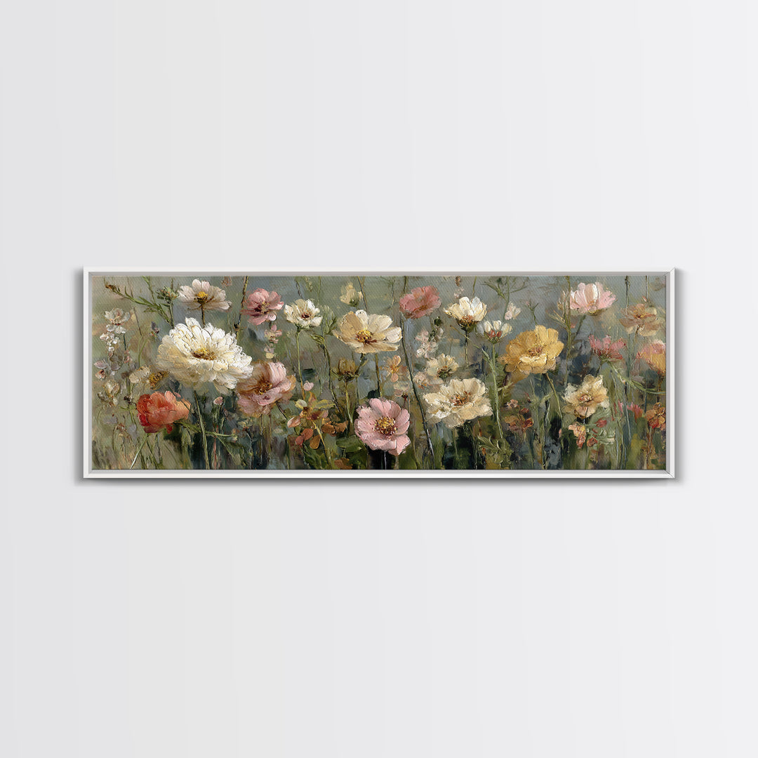 Wildflower Meadow in Loose Impressionist Paint Canvas Print, Floral Art, Art Print, Living Room Decor, Fine Art, Bloom, FLO-3x1-91