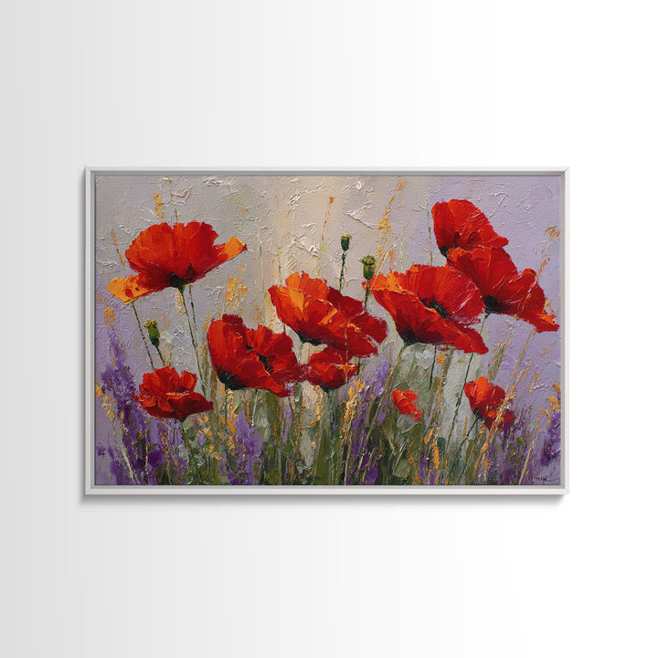 Poppy Field with Red Petals and Green Canvas Print, Floral Art, Floral Art Prints, Living Room Decor, Oil Painting, Bloom, FLO-3x2-12