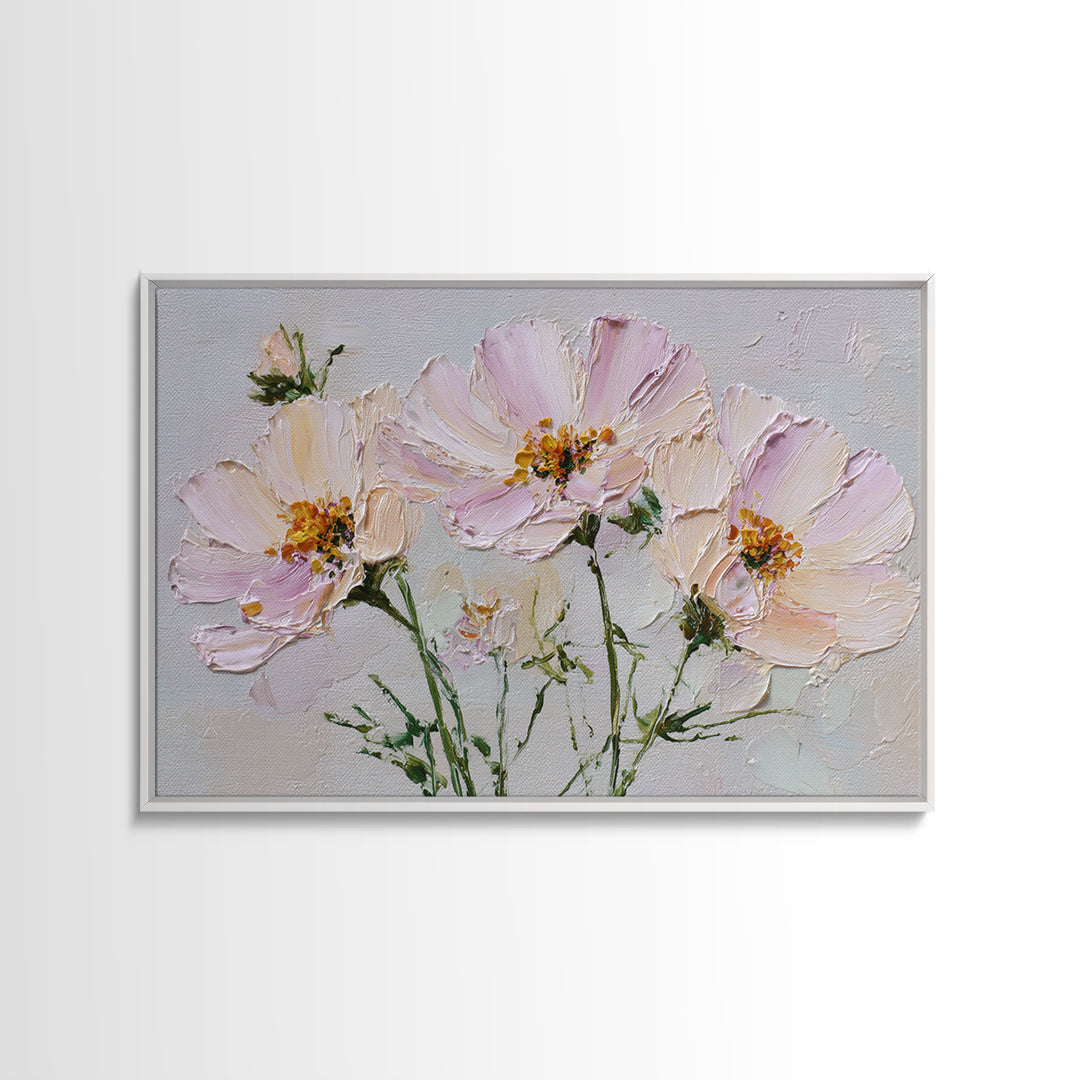 Cosmos Flowers Swaying Framed Canvas Print, Floral Art, Gallery Decor, Living Room Decor, Fine Art, Bloom, Wall Art, Home Decor, FLO-3x2-27