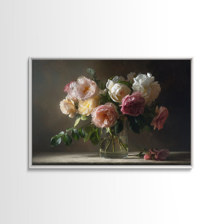 Dark Moody Roses Canvas Print, Floral Art, Floral Art Prints, Living Room Decor, Oil Painting, Bloom, Statement Artwork, FLO-3x2-54