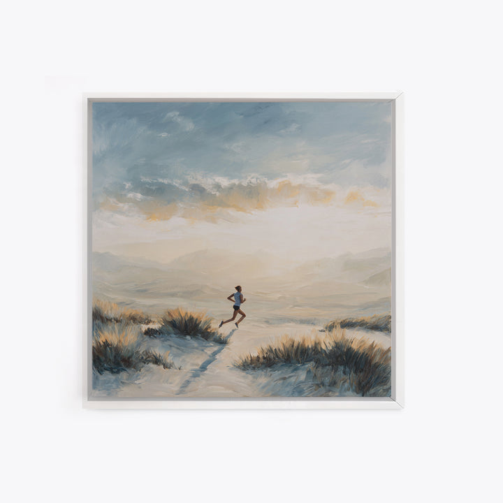 Mountain Trail Runner Framed Canvas Print, Fitness Studio Art, Motivational Canvas, Gym Decor, Watercolor Art, Motion, FSA-1x1-100
