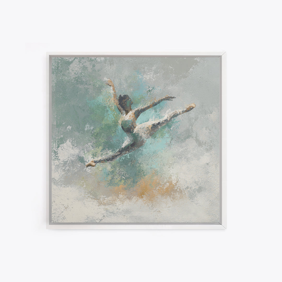 Dancer Leap with Painterly Energy Framed Canvas Print, Fitness Studio Art, Motivational Poster, Gym Decor, Fine Art, Motion, FSA-1x1-11