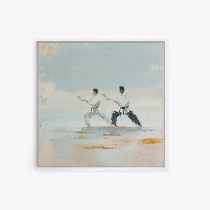 Martial Artist Pose Framed Canvas Print, Fitness Studio Art, Home Gym Decor, Gym Decor, Oil Painting, Motion, Home Gym Wall Art, FSA-1x1-43