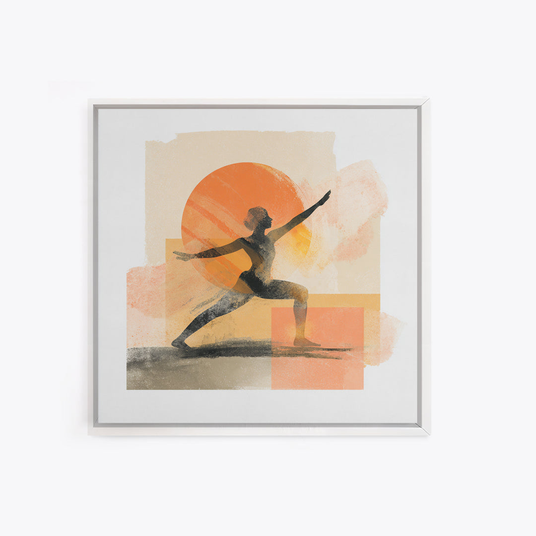 Yoga Warrior Pose Framed Canvas Print, Fitness Studio Art, Motivational Canvas, Gym Decor, Fine Art, Motion, Textured Painting, FSA-1x1-79