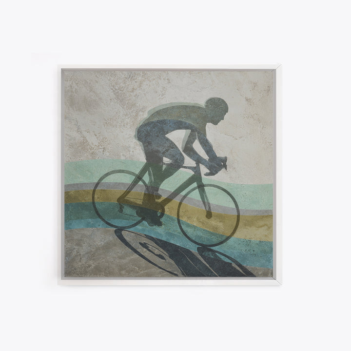 Cycling Figure in Bold Speed Lines Framed Canvas Print, Fitness Studio Art, Home Decor, Gym Decor, Oil Painting, Motion, FSA-1x1-80