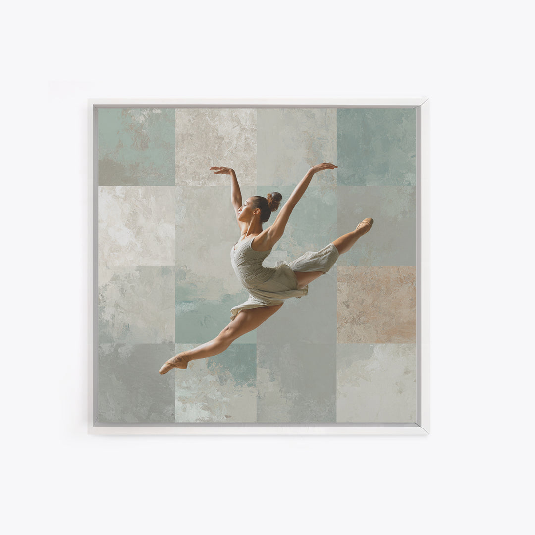 Dancer Leap with Painterly Energy Framed Canvas Print, Fitness Studio Art, Home Decor, Gym Decor, Fine Art, Motion, FSA-1x1-83