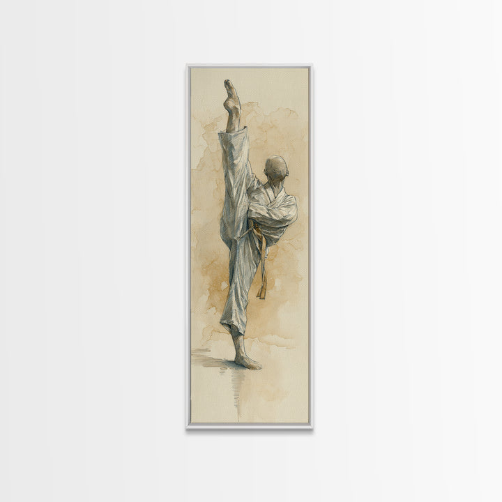 Martial Artist Pose Framed Canvas Print, Fitness Studio Art, Motivational Canvas, Gym Decor, Watercolor Art, Motion, FSA-1x3-31